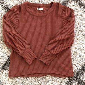 Ribbed Puff Sleeved Copper Sweater Top